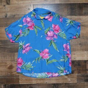 Lands End with Hoffman California Fabrics Womans Medium Blue Hawaiian Shirt